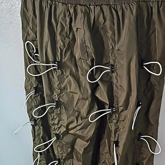 URKOOL Olive Green Techwear Parachute Cargo Pants with Drawstring Details - Picture 11 of 13